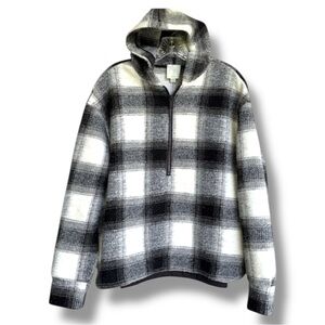 Joie Black/White Buffalo Plaid Hooded Half Zip Pullover Size Small